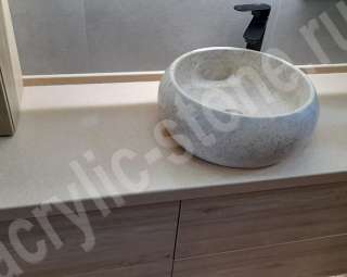 Фото Столешница для ванной комнаты из искусственного камня SAMSUNG STARON с накладной дизайнерской раковиной