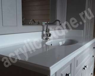 Фото Белая столешница для ванной комнаты с керамической раковиной с подклейкой