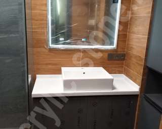 Фото Столешница для ванной комнаты с накладной раковиной