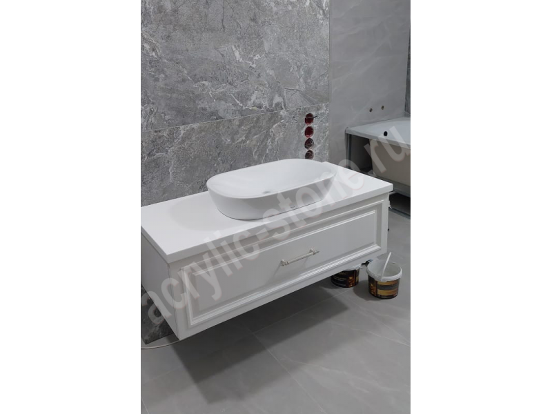 Столешница для ванной из искусственного камня с керамической раковиной LG HI-MACS: фото
