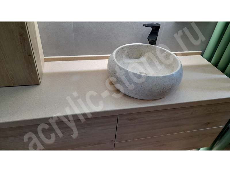Столешница для ванной комнаты из искусственного камня SAMSUNG STARON с накладной дизайнерской раковиной: фото