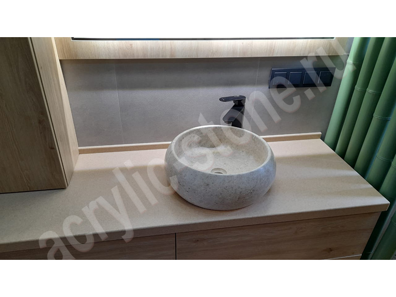 Столешница для ванной комнаты из искусственного камня SAMSUNG STARON с накладной дизайнерской раковиной: фото