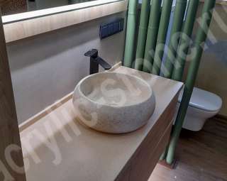 Фото Столешница для ванной комнаты из искусственного камня SAMSUNG STARON с накладной дизайнерской раковиной