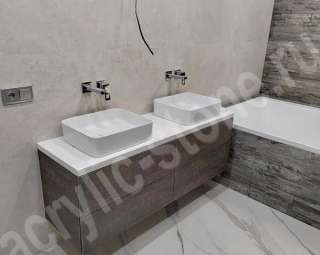 Фото Столешница для ванной комнаты из искусственного камня Hanex с 2 накладными раковинами