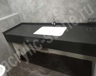 Фото Умывальник  для ванной комнаты из искусственного камня LG HI-MACS  с керамической раковиной нижнего монтажа
