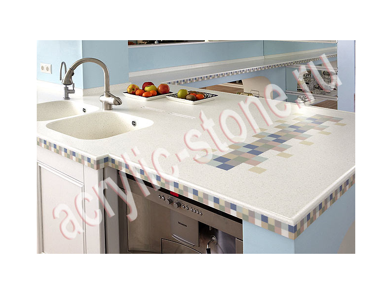 Столешница для кухни из акрилового камня LG HI-MACS с литой мойкой : фото